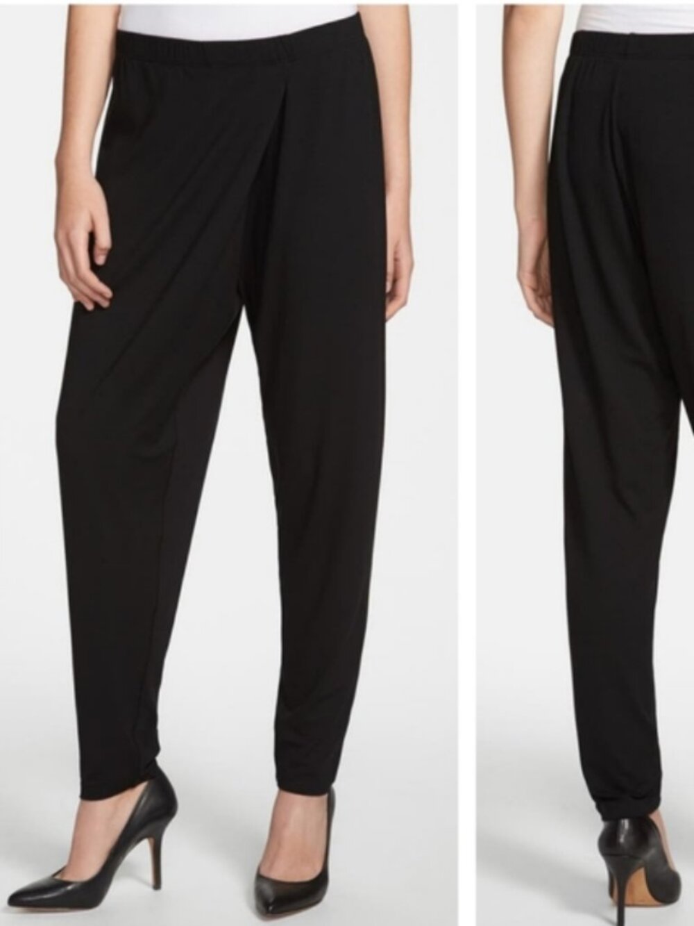 NWT Eileen Fisher Black Lightweight Faux Wrap Tapered Pants in Women's Large